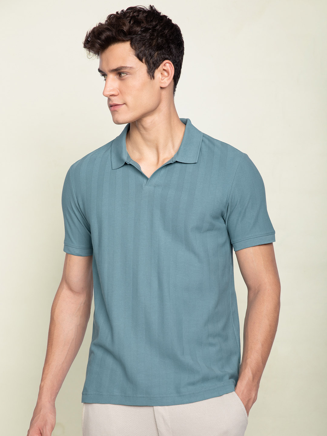Statement Textured Polo T-Shirt Shady Teal