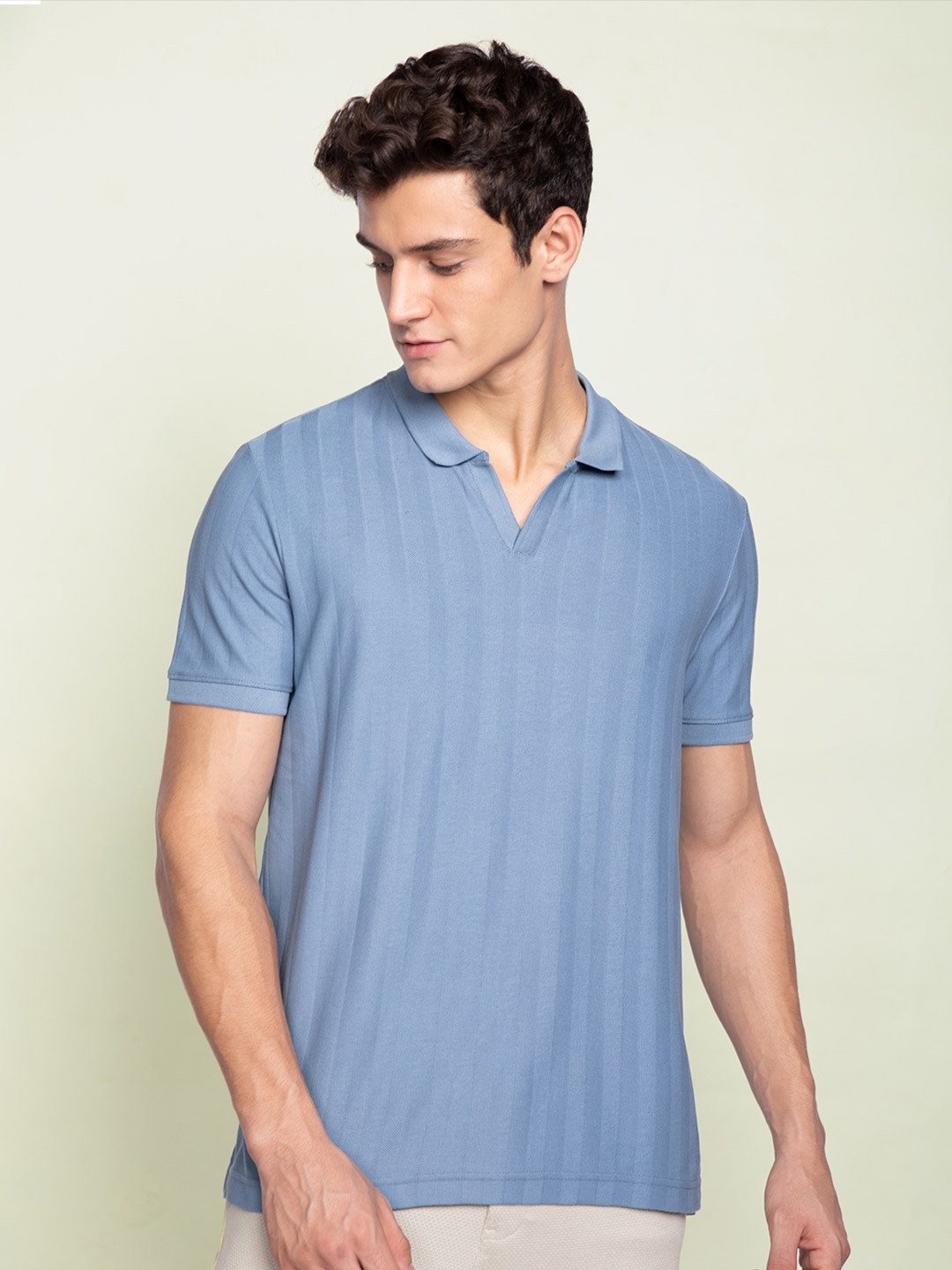 Statement Textured Polo T-Shirt Wind Blue