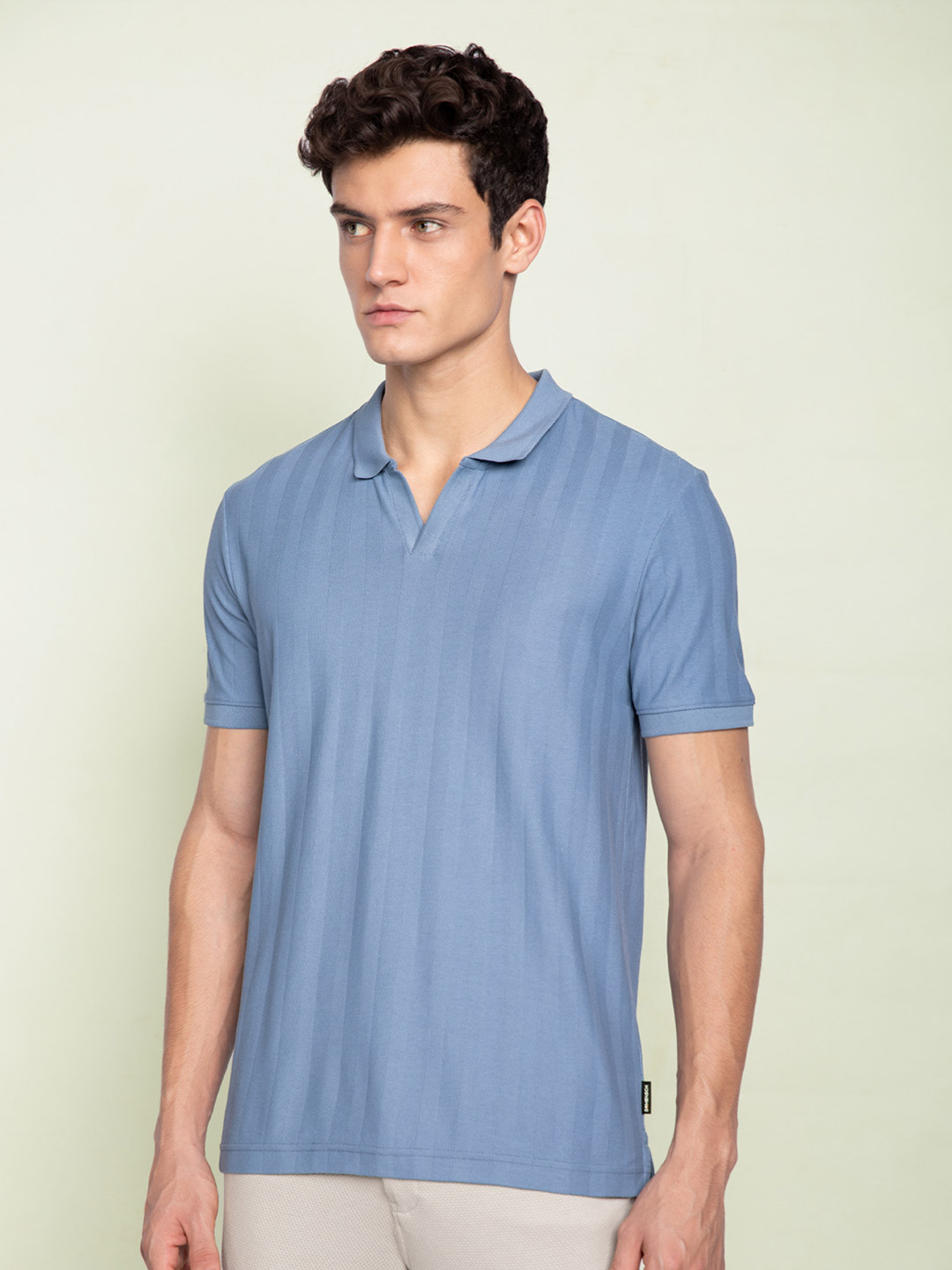 Statement Textured Polo T-Shirt Wind Blue