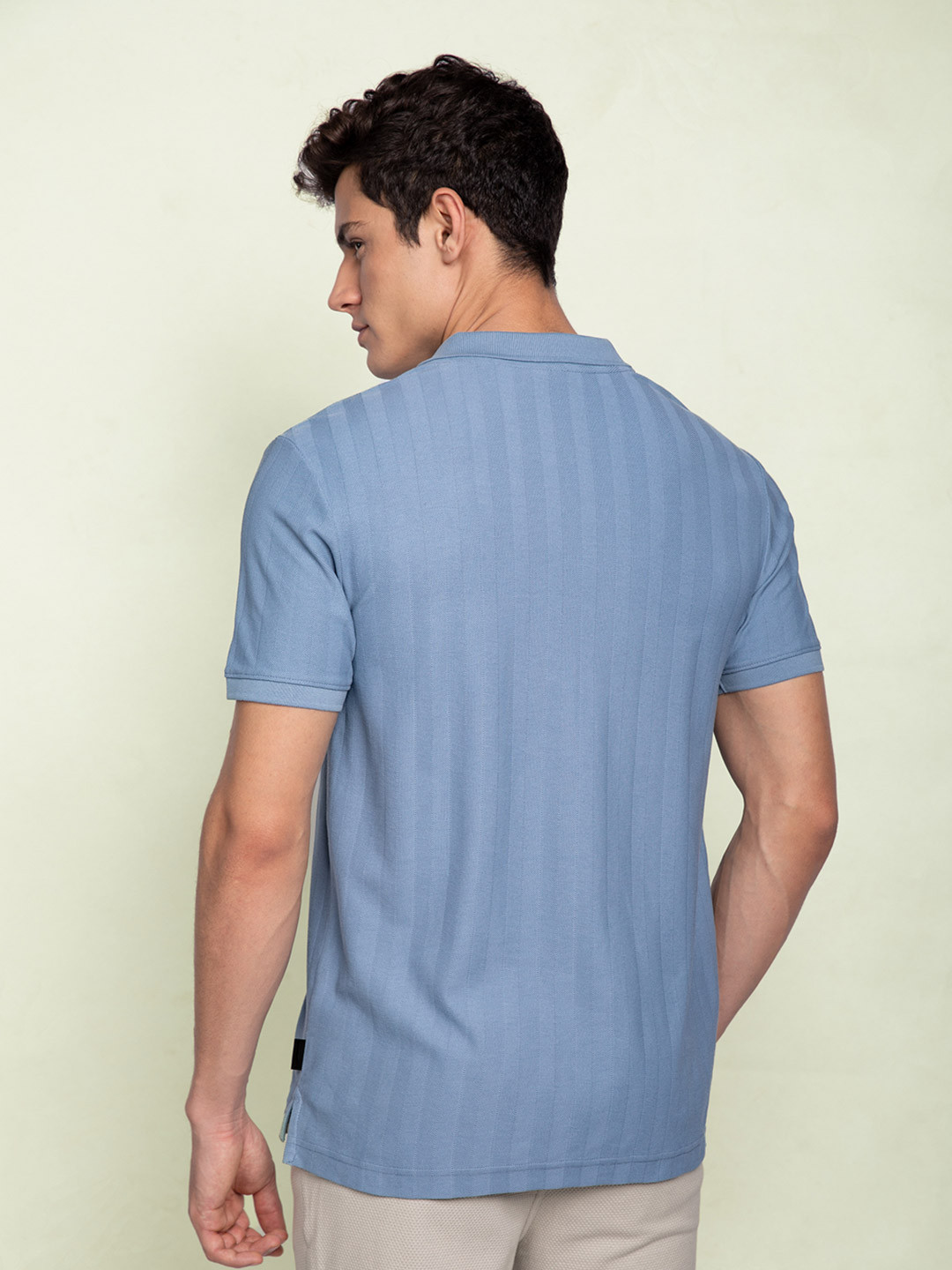 Statement Textured Polo T-Shirt Wind Blue