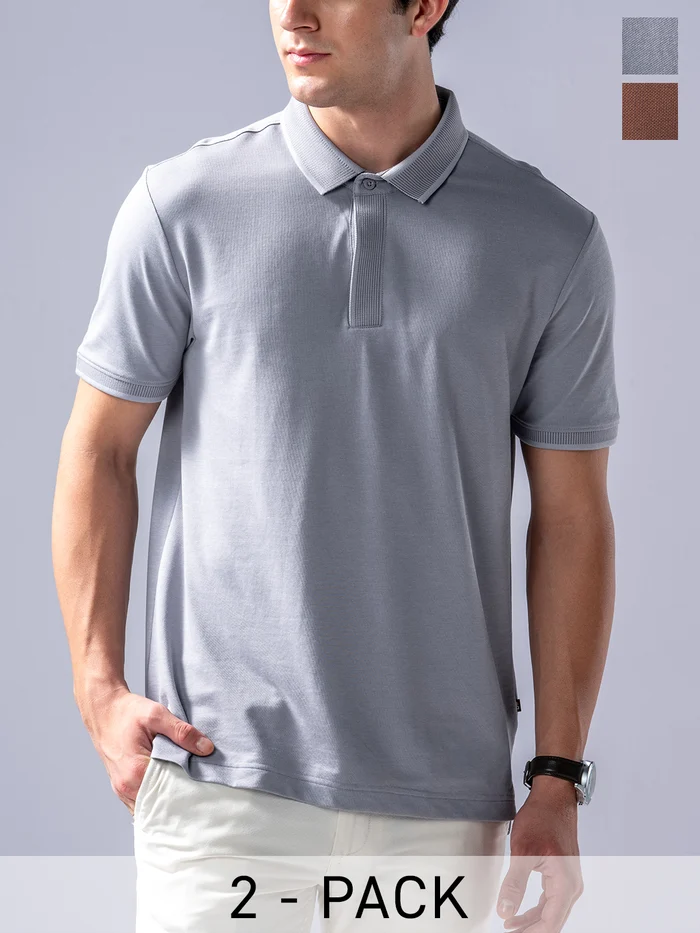 Elevated Coolmax Polos Virtual Pack of 2 Lilac Ash, Spiced Brown M