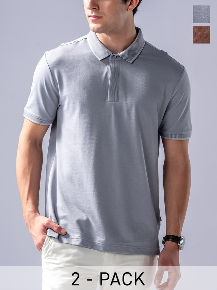Elevated Coolmax Polos Virtual Pack of 2 Lilac Ash, Spiced Brown S