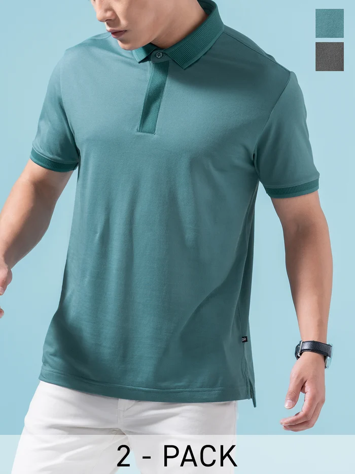 Elevated Coolmax Polos Virtual Pack of 2 Mystic Teal, Phantom Gray S