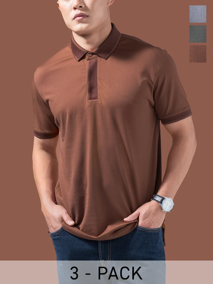 Elevated Coolmax Polos Virtual Pack of 3 Lilac Ash, Phantom Gray, Spiced Brown S