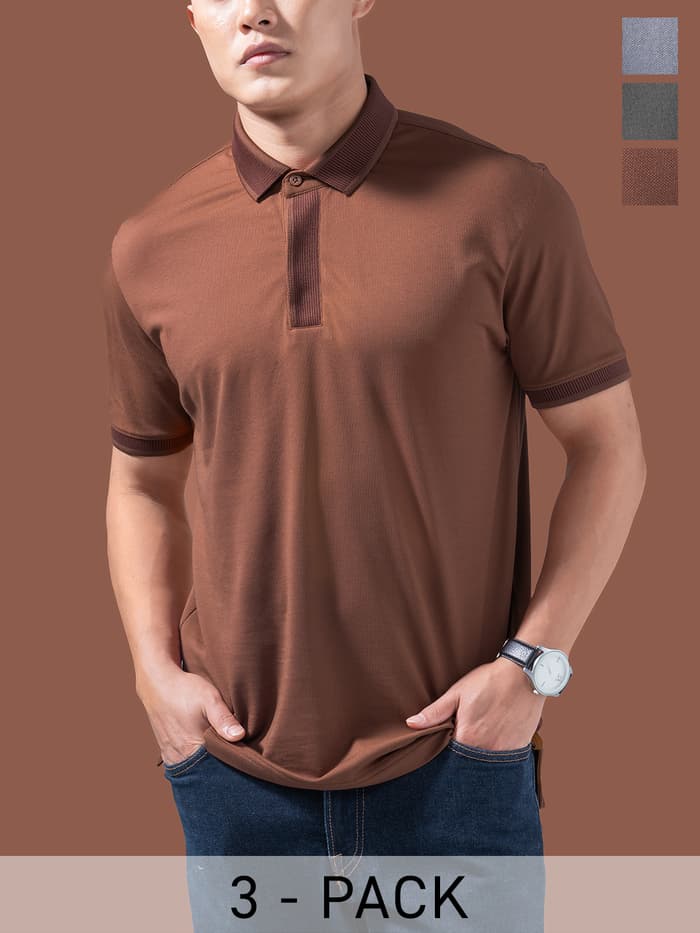 Elevated Coolmax Polos Virtual Pack of 3 Lilac Ash, Phantom Gray, Spiced Brown S