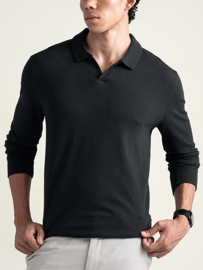 Statement Popcorn Full-Sleeve Polo Jet Black