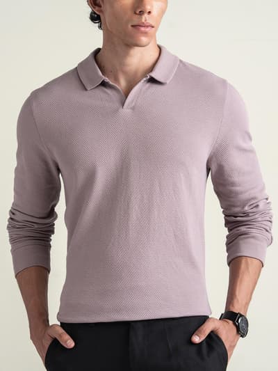Statement Popcorn Full-Sleeve Polo Lavender Dust