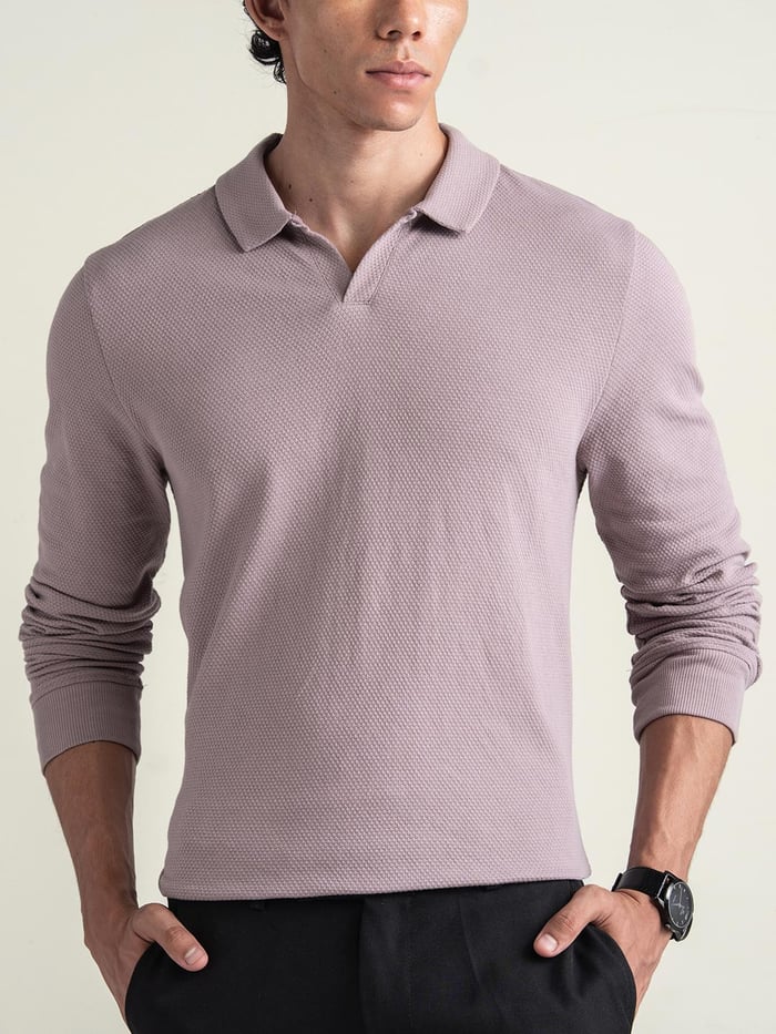 Statement Popcorn Full-Sleeve Polo Lavender Dust