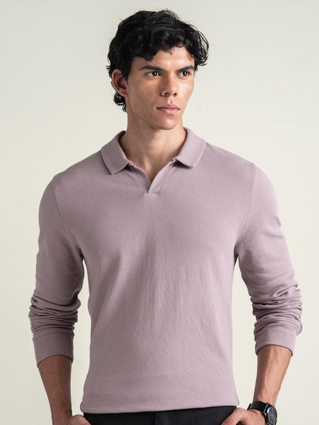 Statement Popcorn Full-Sleeve Polo Lavender Dust