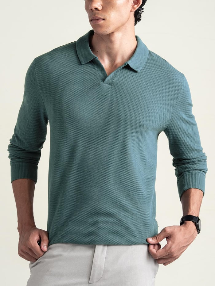 Statement Popcorn Full-Sleeve Polo Sage Green