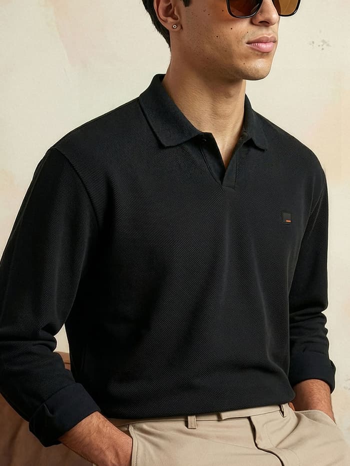 All Degree Full Sleeve Pique Polo Hyde Black