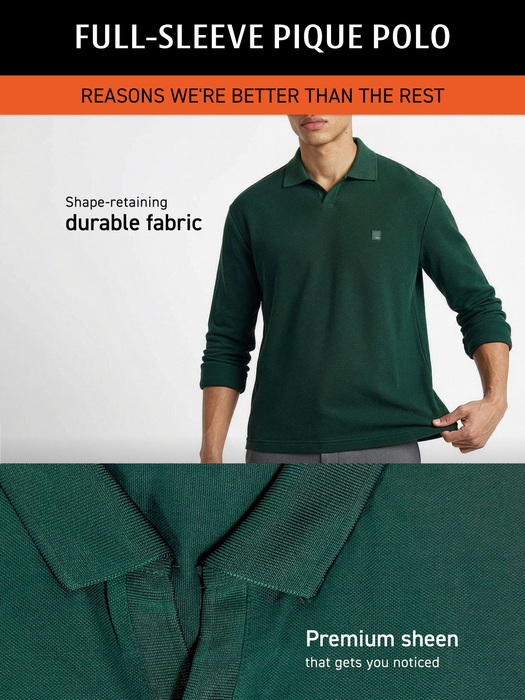 All Degree Full Sleeve Pique Polo Lodhi Green