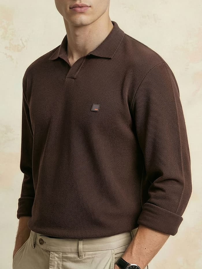 All Degree Full Sleeve Pique Polo Zion Brown