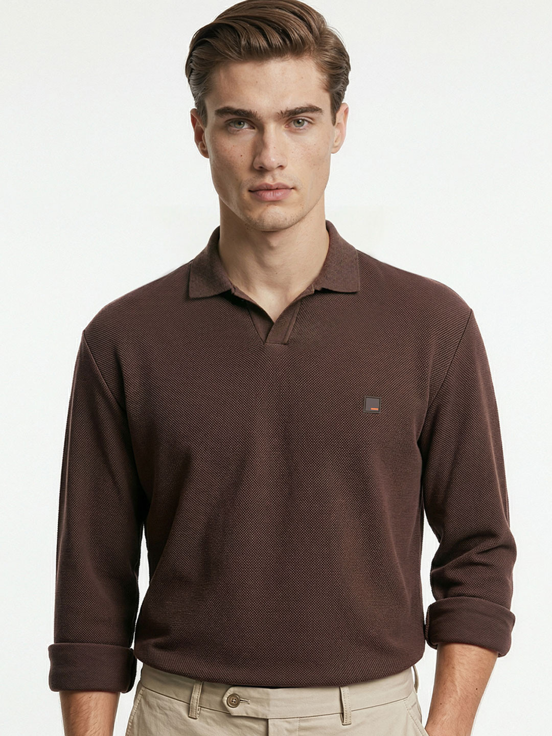 All Degree Full Sleeve Pique Polo Zion Brown | DaMENSCH