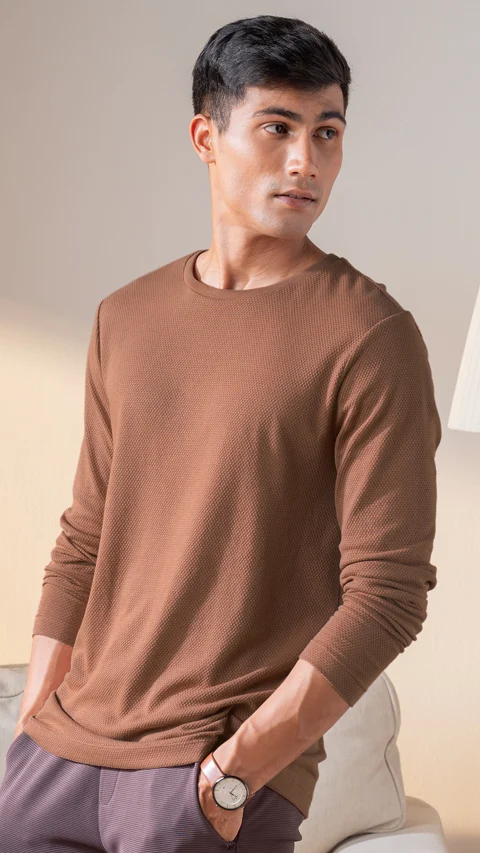 Statement Popcorn Textured Casual Tees Milky Brown