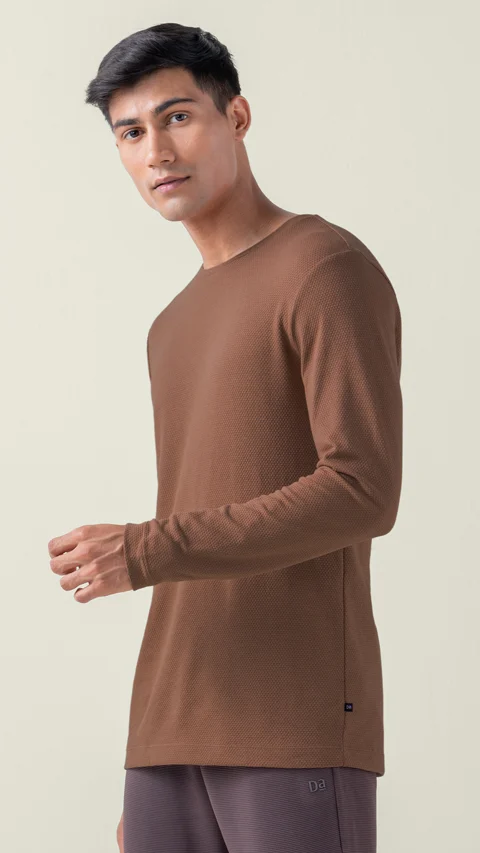 Statement Popcorn Textured Casual Tees Milky Brown