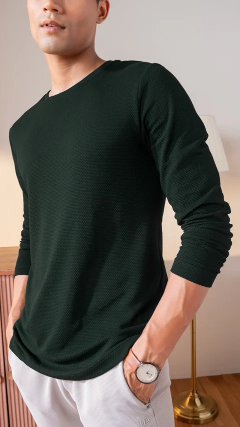 Statement Popcorn Textured Casual Tees Pine Green