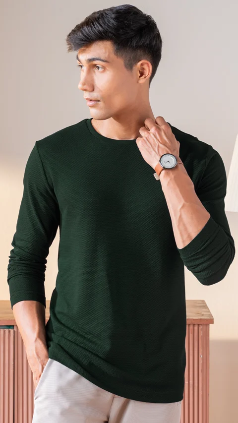 Statement Popcorn Textured Casual Tees Pine Green