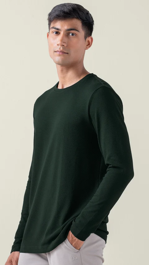 Statement Popcorn Textured Casual Tees Pine Green