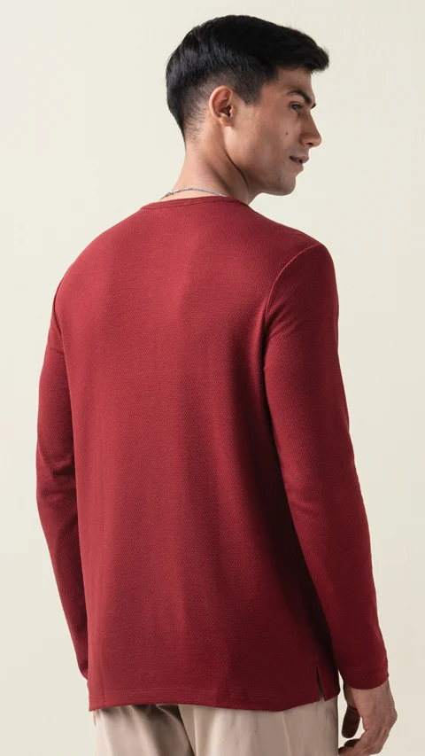 Statement Popcorn Textured Casual Tees Henley- Majestic Maroon