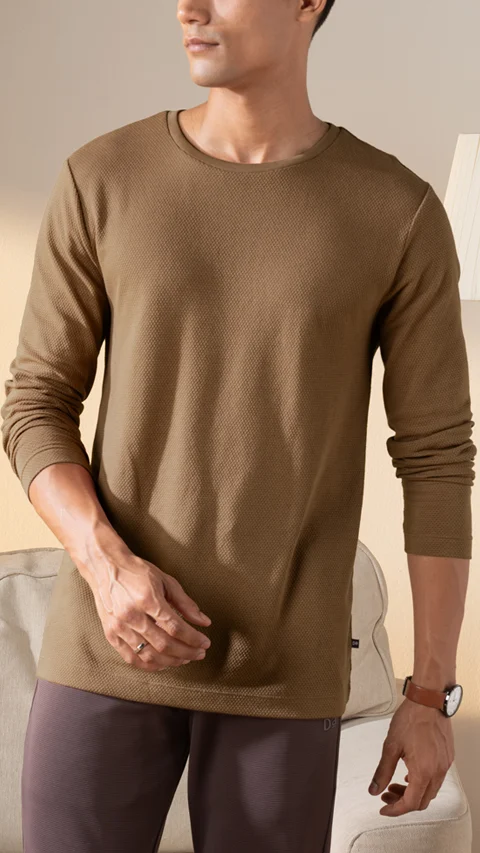 Statement Popcorn Textured Casual Tees Cabin Brown