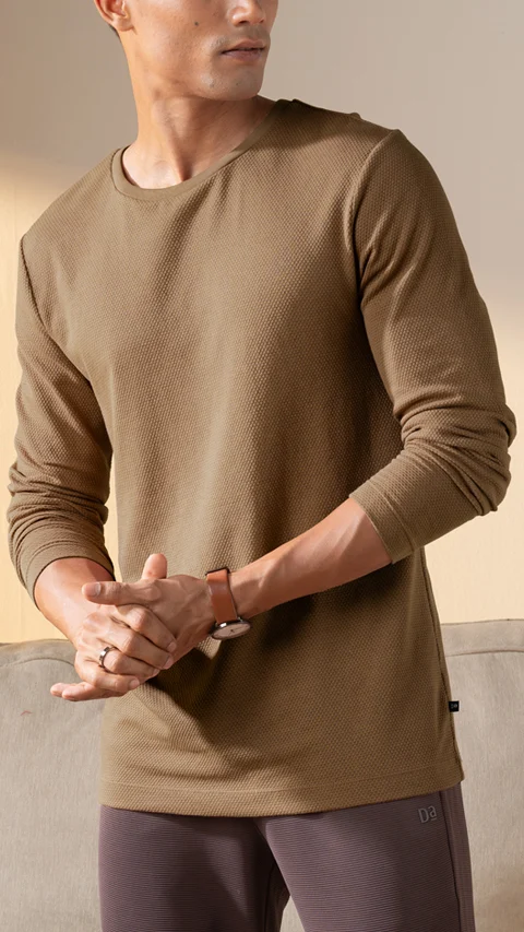 Statement Popcorn Textured Casual Tees Cabin Brown