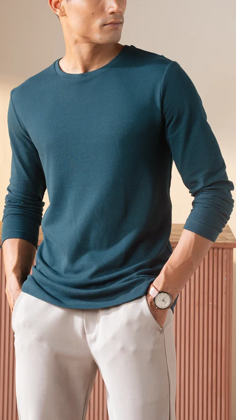 Statement Popcorn Textured Casual Tees Teal Blue