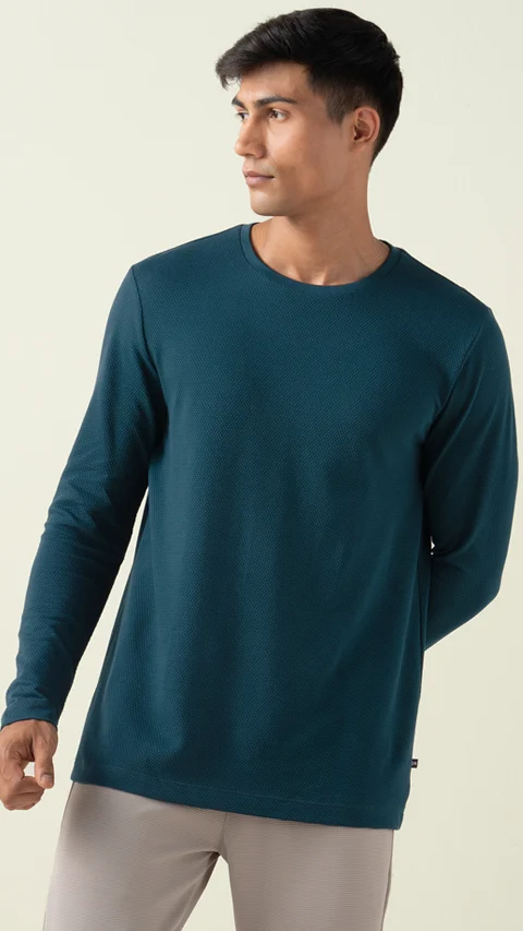 Statement Popcorn Textured Casual Tees Teal Blue