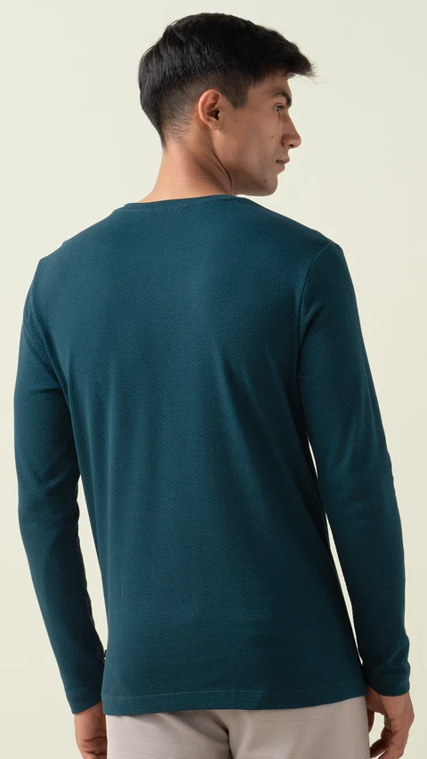 Statement Popcorn Textured Casual Tees Teal Blue