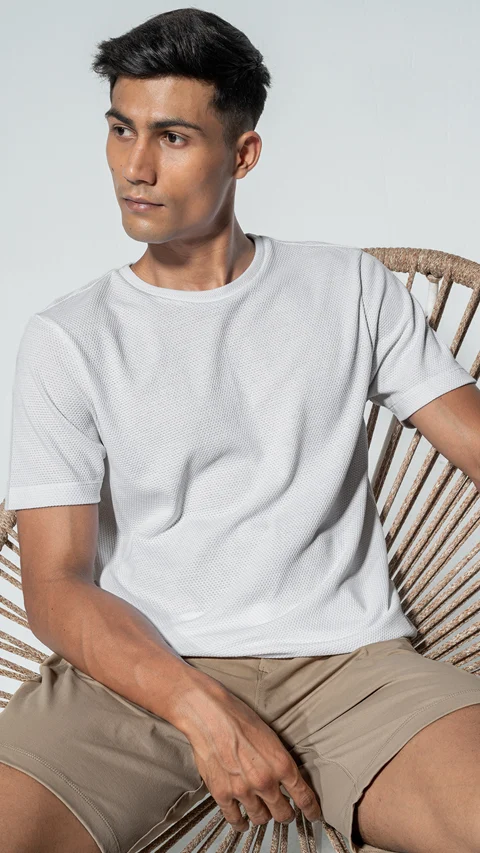 Statement Popcorn Textured Casual Tees Cloud White