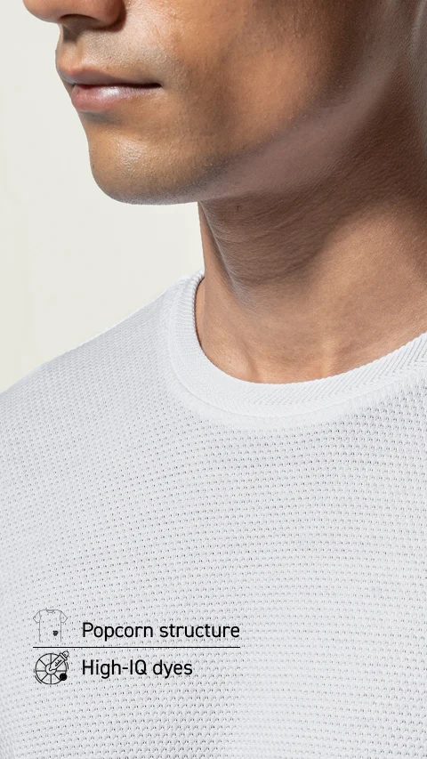 Statement Popcorn Textured Casual Tees Cloud White