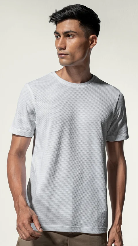 Statement Popcorn Textured Casual Tees Cloud White