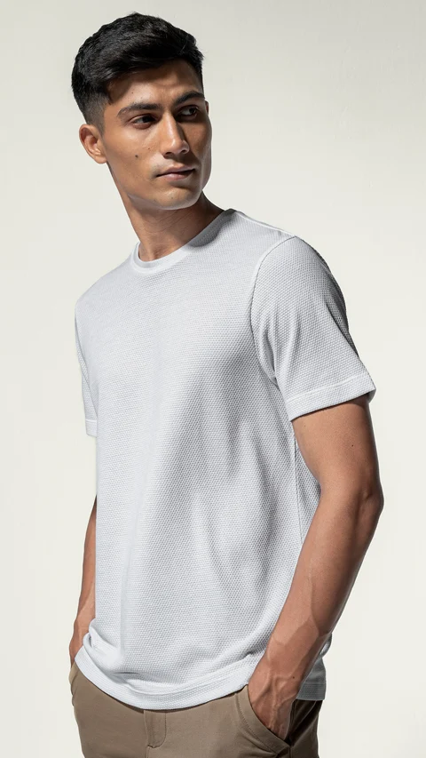 Statement Popcorn Textured Casual Tees Cloud White