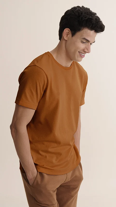Statement Popcorn Textured Casual Tees Caramel Brown