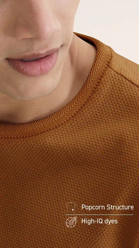 Statement Popcorn Textured Casual Tees Caramel Brown
