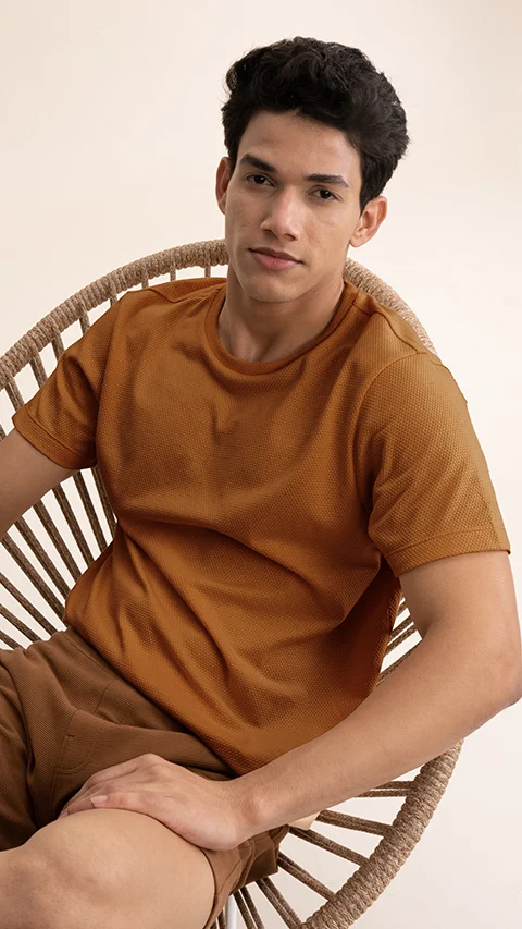 Statement Popcorn Textured Casual Tees Caramel Brown