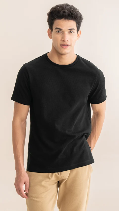 Statement Popcorn Textured Casual Tees Jet Black