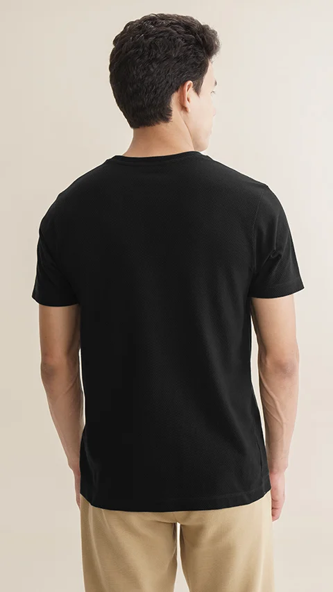 Statement Popcorn Textured Casual Tees Jet Black