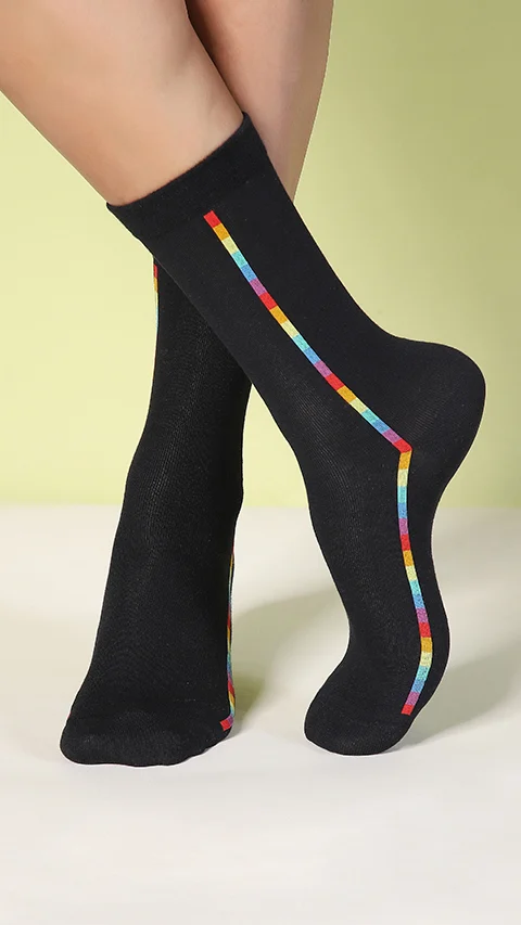 Aloe-Soft Calf Length Socks- Pride Steps Black, Pride Steps Black