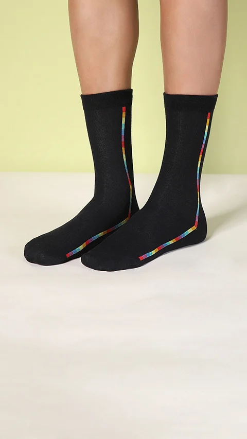 Aloe-Soft Calf Length Socks- Pride Steps Black, Pride Steps Black