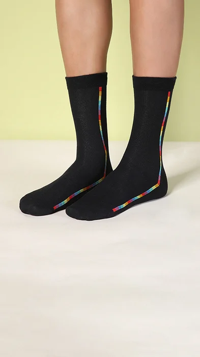 Aloe-Soft Calf Length Socks- Pride Steps White, Pride Steps Black