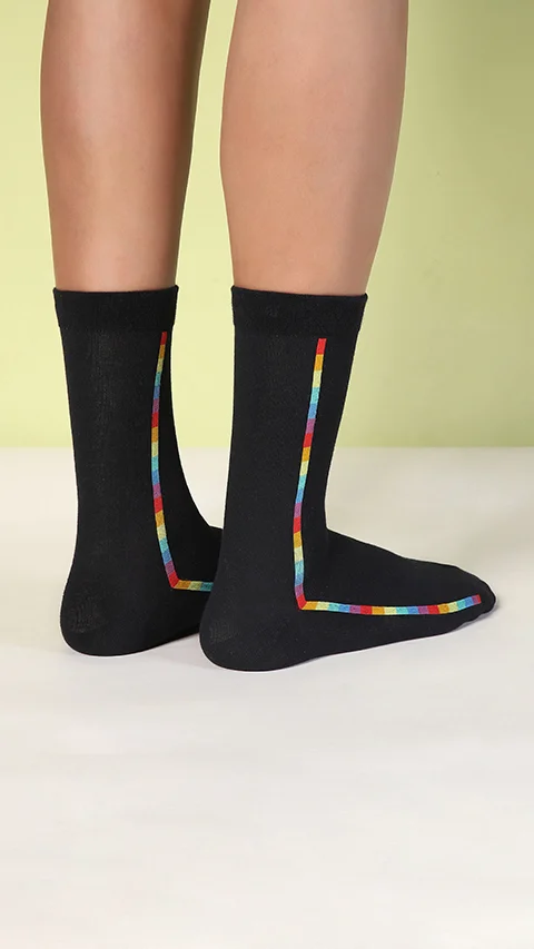 Aloe-Soft Calf Length Socks- Pride Steps Black, Pride Steps Black