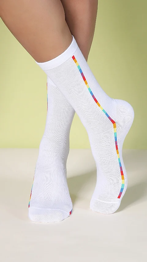 Aloe-Soft Calf Length Socks- Pride Steps White, Pride Steps Black