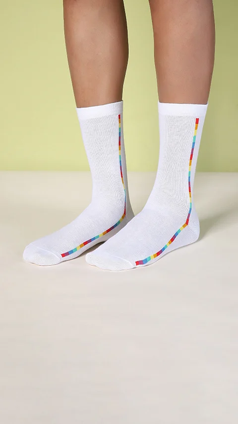 Aloe-Soft Calf Length Socks- Pride Steps White, Pride Steps White