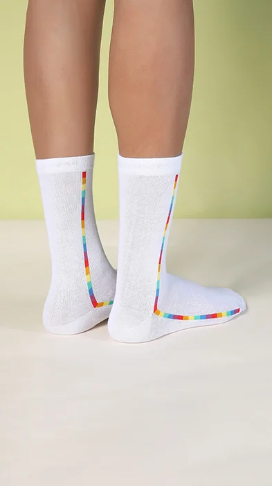 Aloe-Soft Calf Length Socks- Pride Steps White, Pride Steps Black