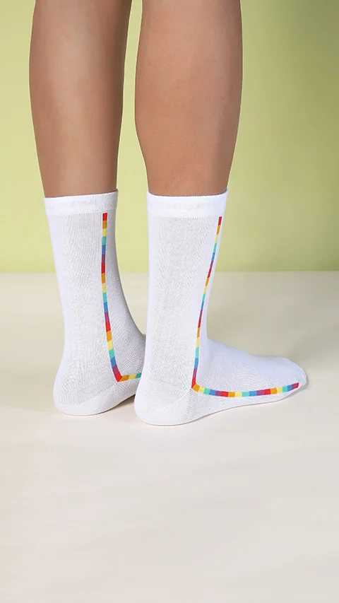 Aloe-Soft Calf Length Socks- Pride Steps White, Pride Steps White