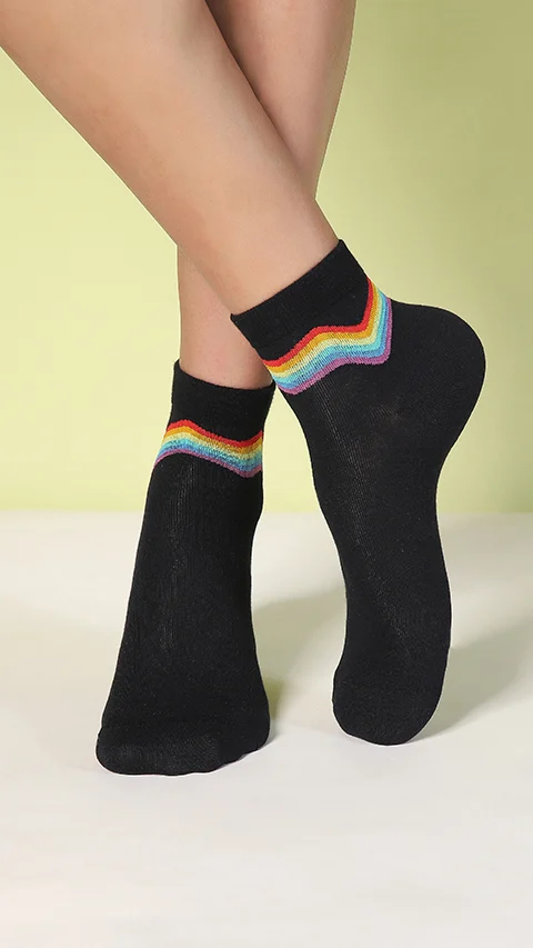 Aloe-Soft Above Ankle Socks- Pride Waves White, Pride Waves Black