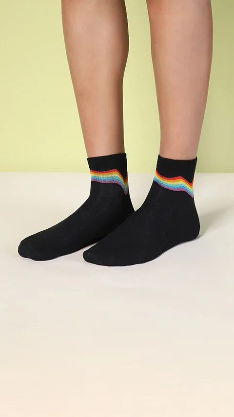 Aloe-Soft Above Ankle Socks- Pride Waves White, Pride Waves Black