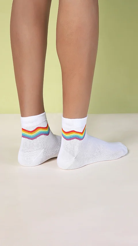 Aloe-Soft Above Ankle Socks- Pride Waves White, Pride Waves Black