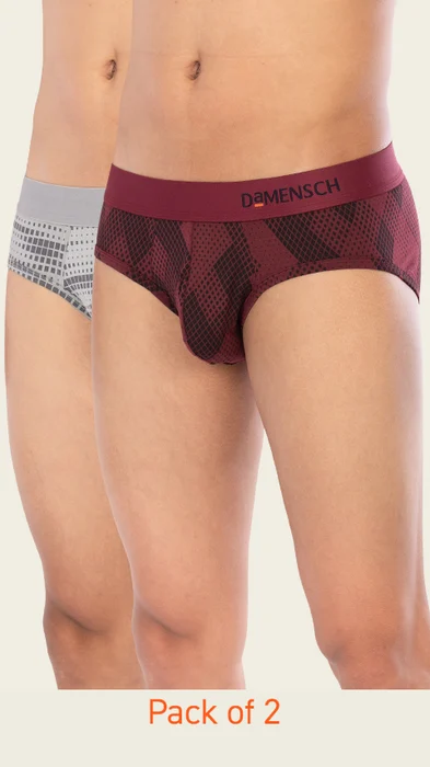 Value-Deal Deo-Soft Briefs Qube Maroon, Dashed Silver